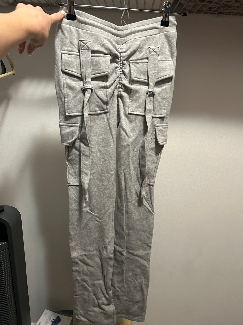 Women's Light Gray Cargo Joggers with Drawstring Waist - Picture 6 of 7